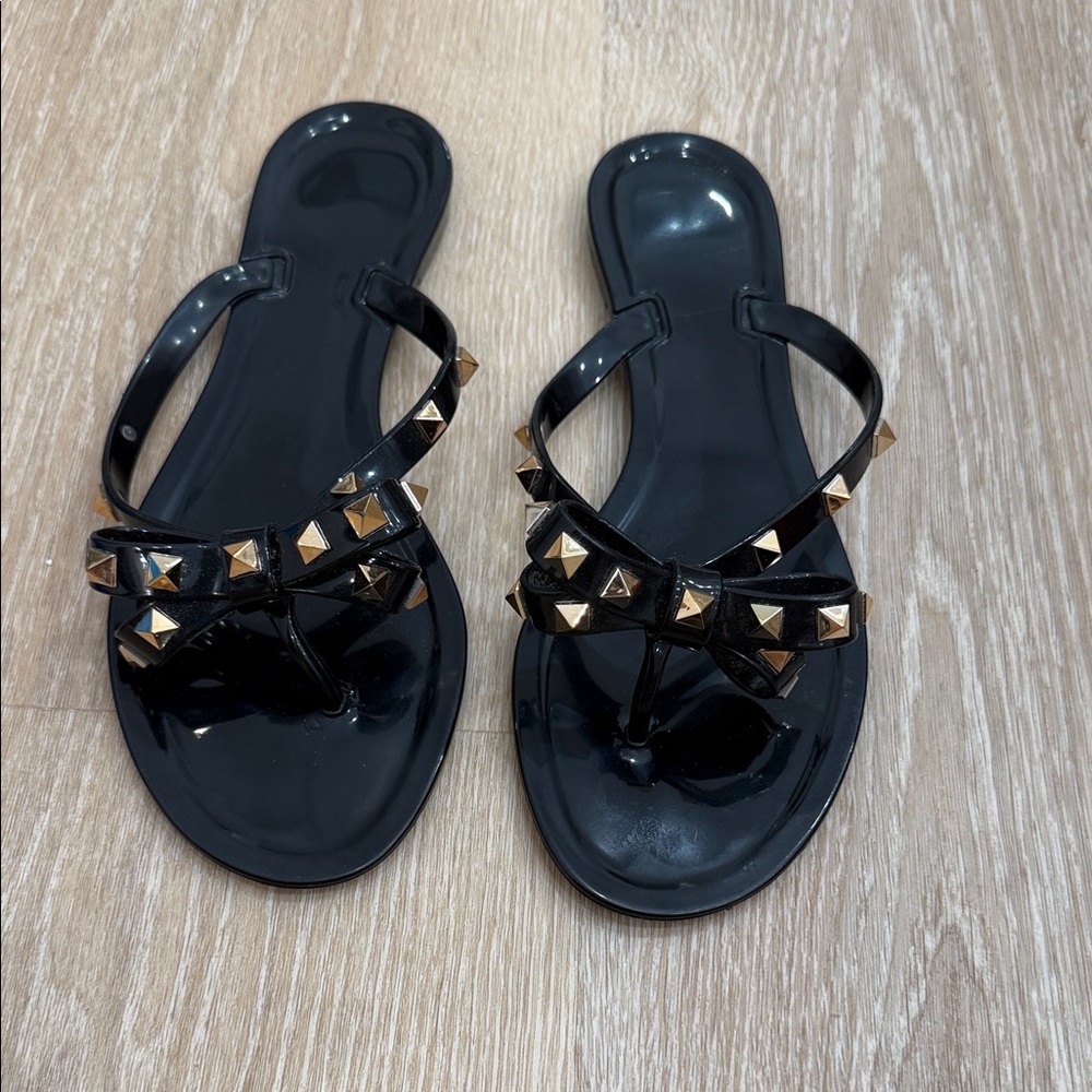Elegant Black and Gold Studded Sandals